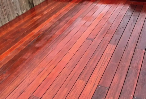 Refinished red mahogany deck boards